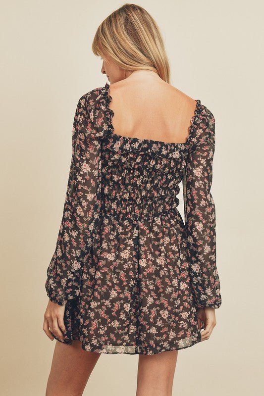 Floral Shirred Mini Dress - Addie Rose Boutique - Austin