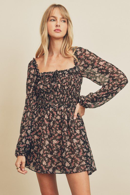 Floral Shirred Mini Dress - Addie Rose Boutique - Austin