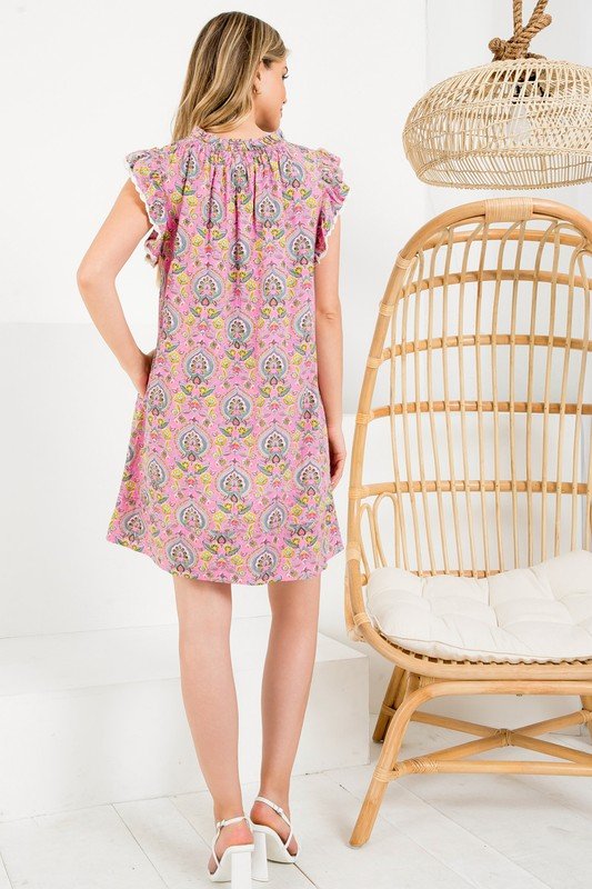 Flower Print Ruffle Sleeve Dress - Addie Rose Boutique - Austin