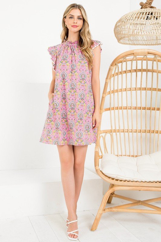 Flower Print Ruffle Sleeve Dress - Addie Rose Boutique - Austin