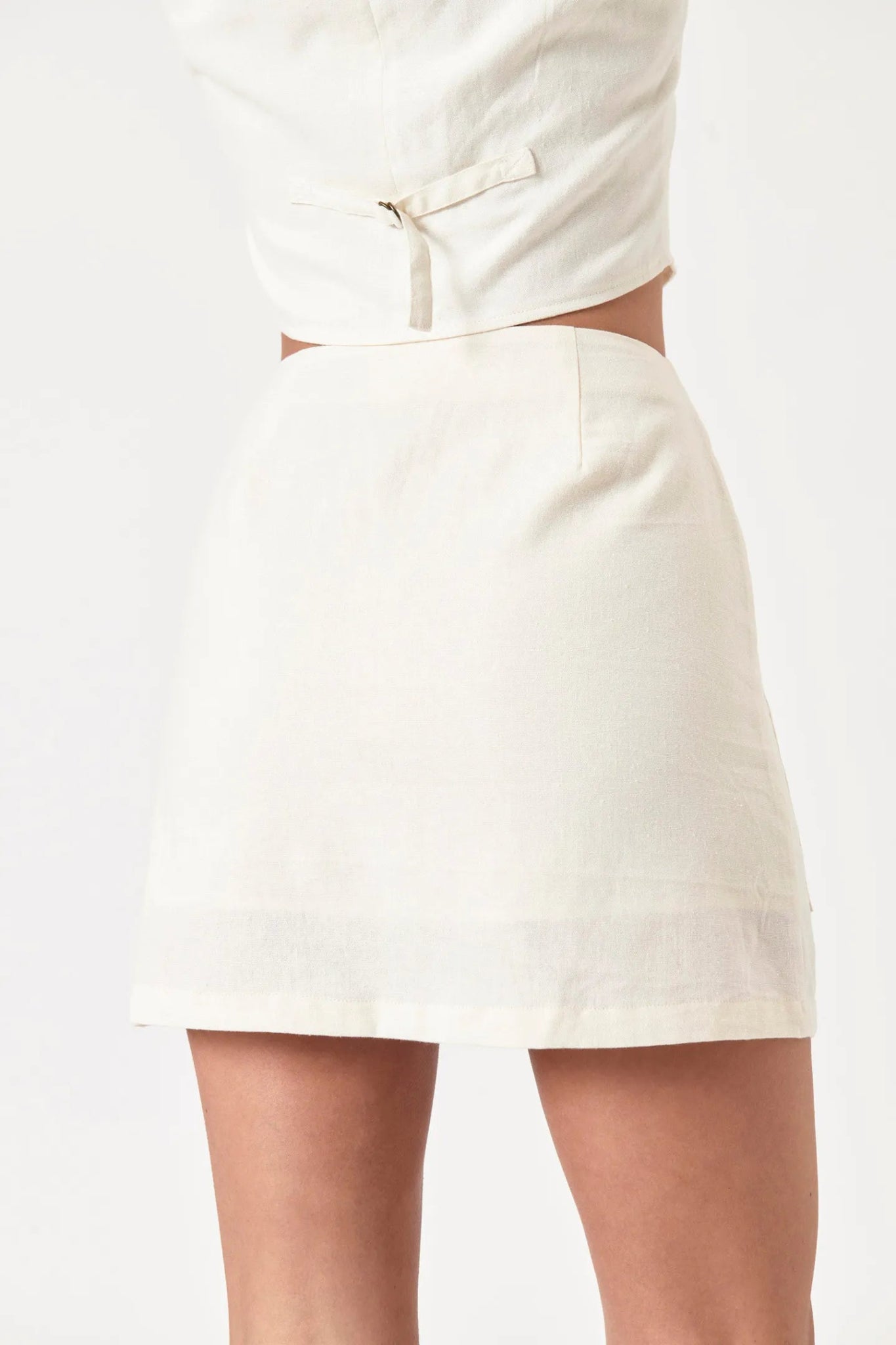 Francoise Linen Button Mini Skirt - White - Addie Rose Boutique - Austin