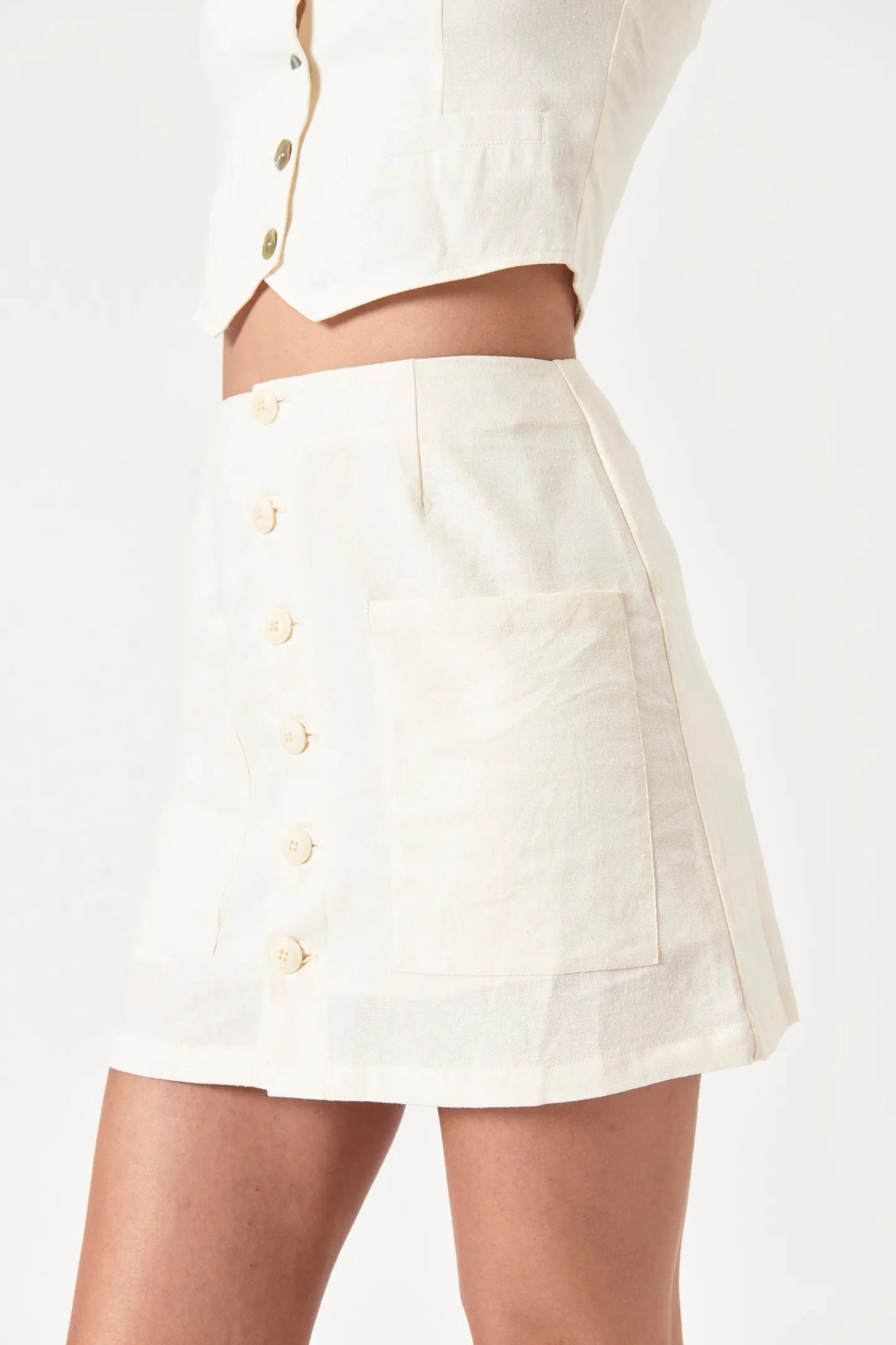 Francoise Linen Button Mini Skirt - White - Addie Rose Boutique - Austin