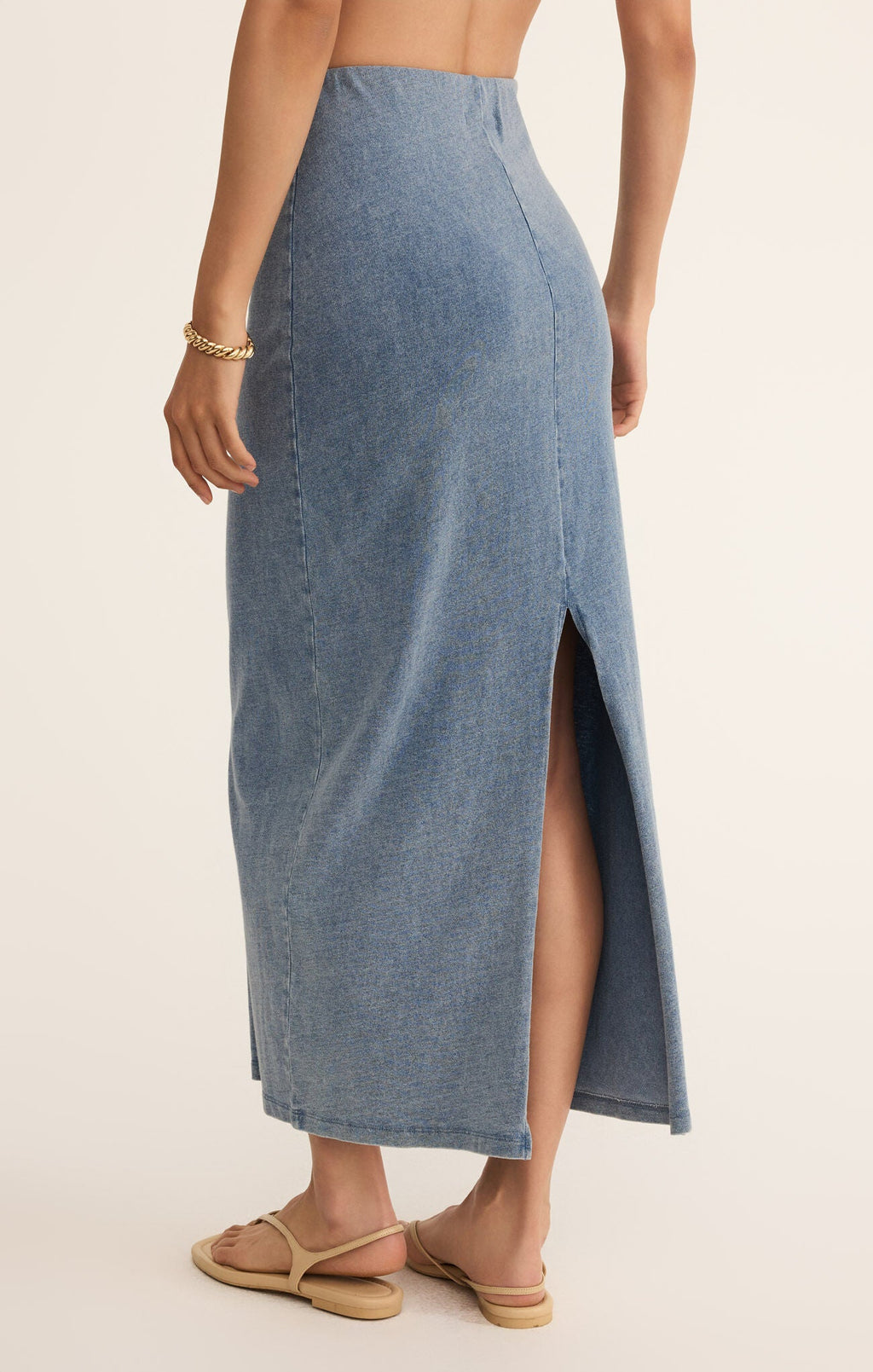 Gail Jersey Denim Midi Skirt - Addie Rose Boutique - Austin