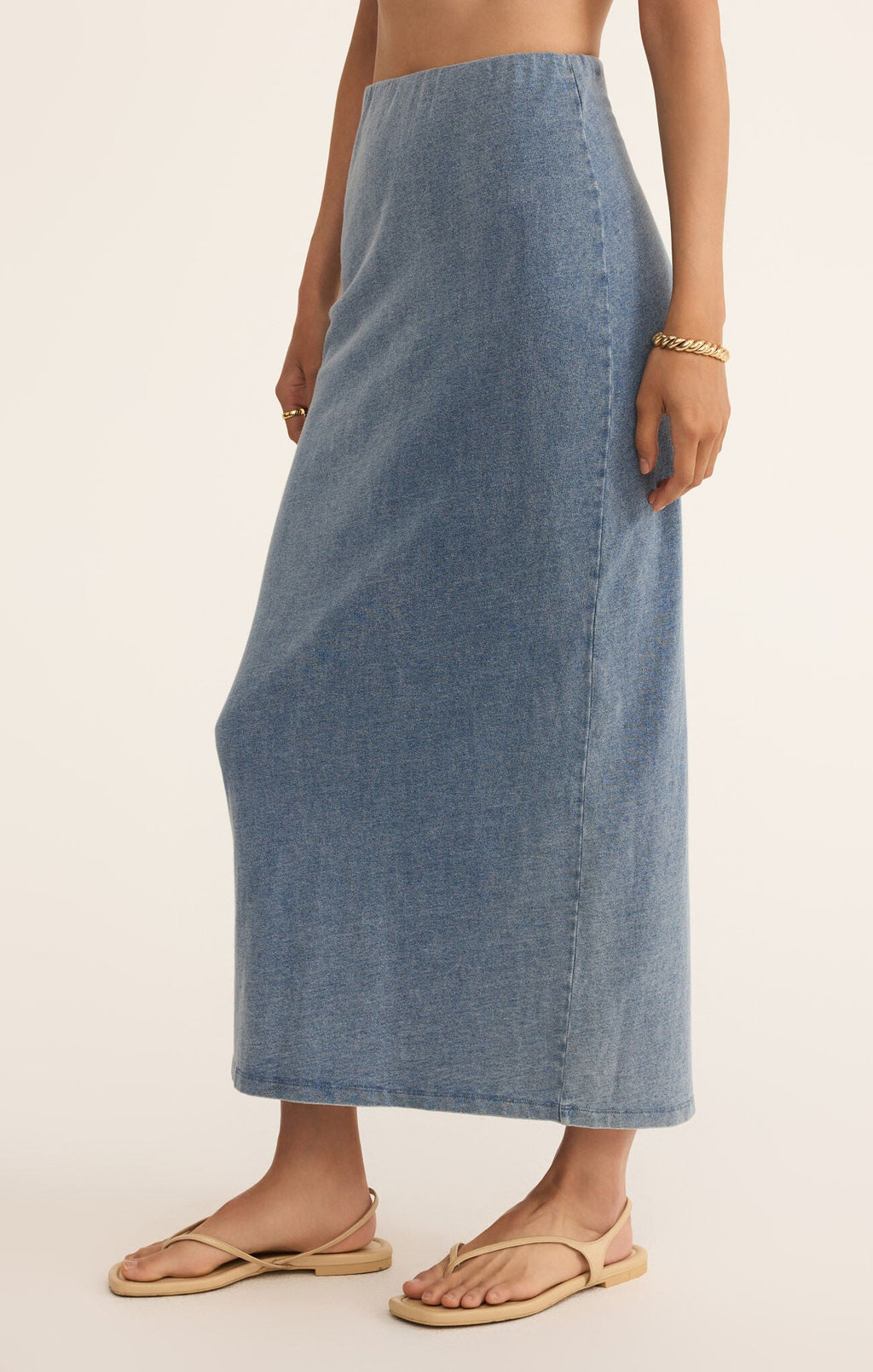 Gail Jersey Denim Midi Skirt - Addie Rose Boutique - Austin