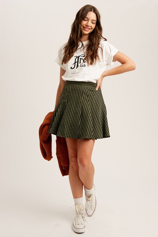 Gingham Flare Mini Skirt - Addie Rose Boutique - Austin