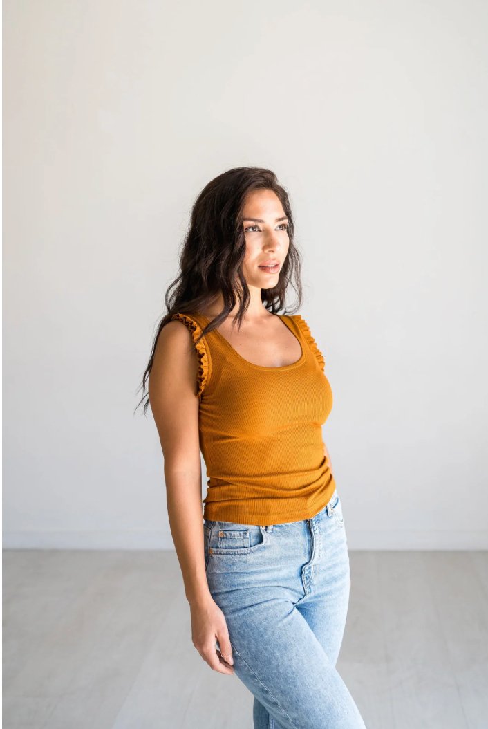 Goldenrod Ruffle Tank - Addie Rose Boutique - Austin