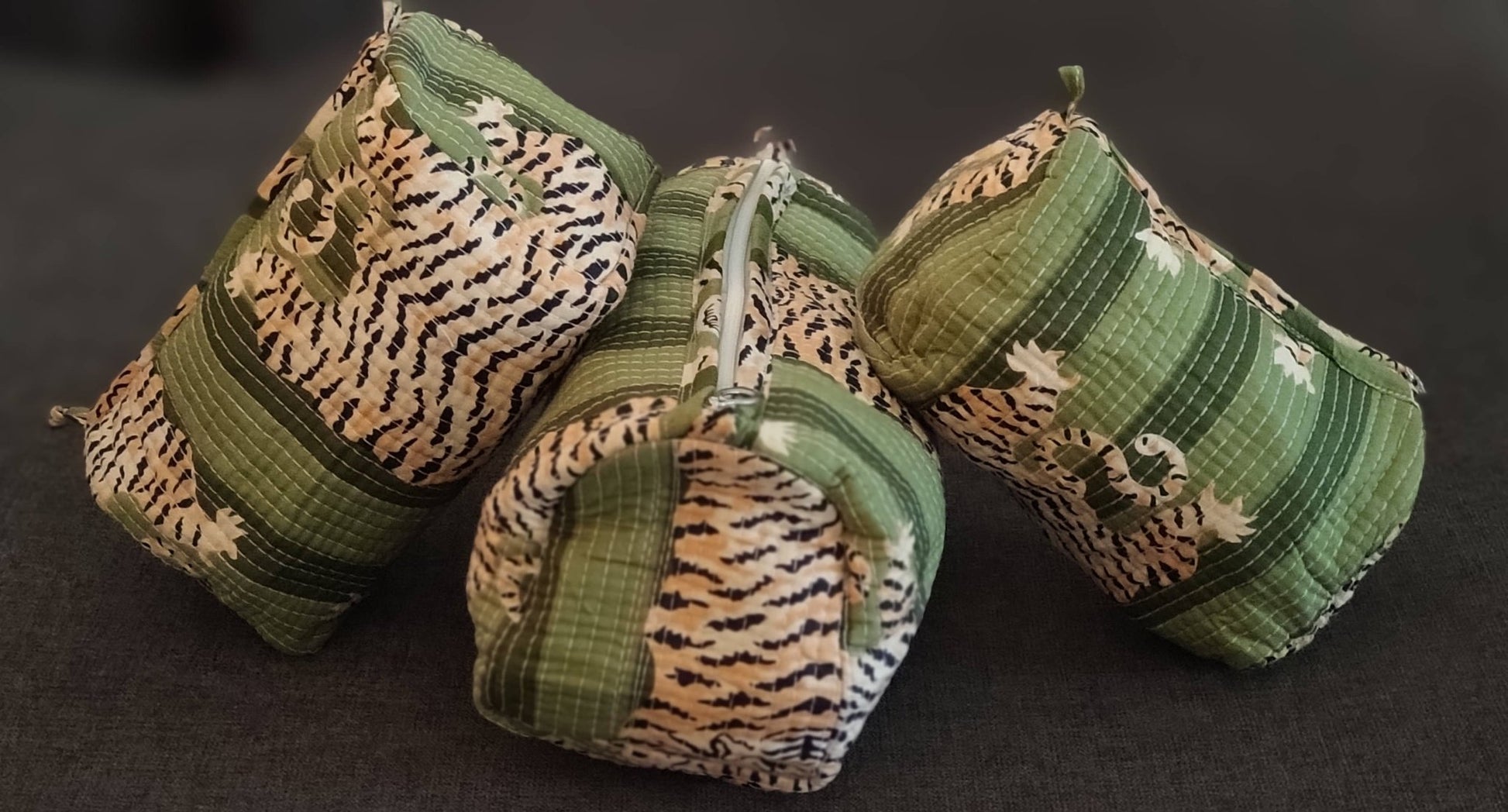 Green Tiger Cotton Quilted Makeup Bag/Cosmetic Bag - Addie Rose Boutique - Austin