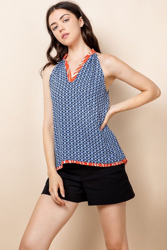 Halter Mixed Print Top - Addie Rose Boutique - Austin