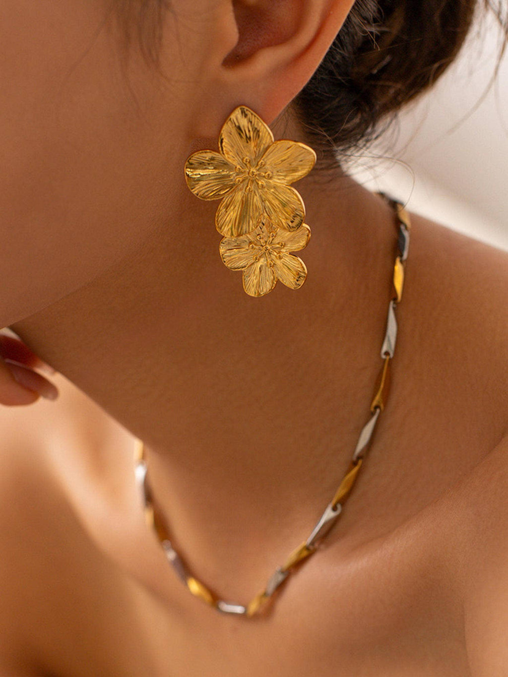 Ivy 18K Gold Statement Stacked Flower Earring - Addie Rose Boutique - Austin
