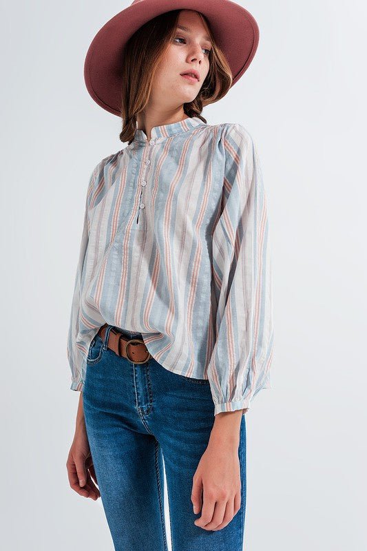 Janna Stripe Blue Shirt - Addie Rose Boutique - Austin