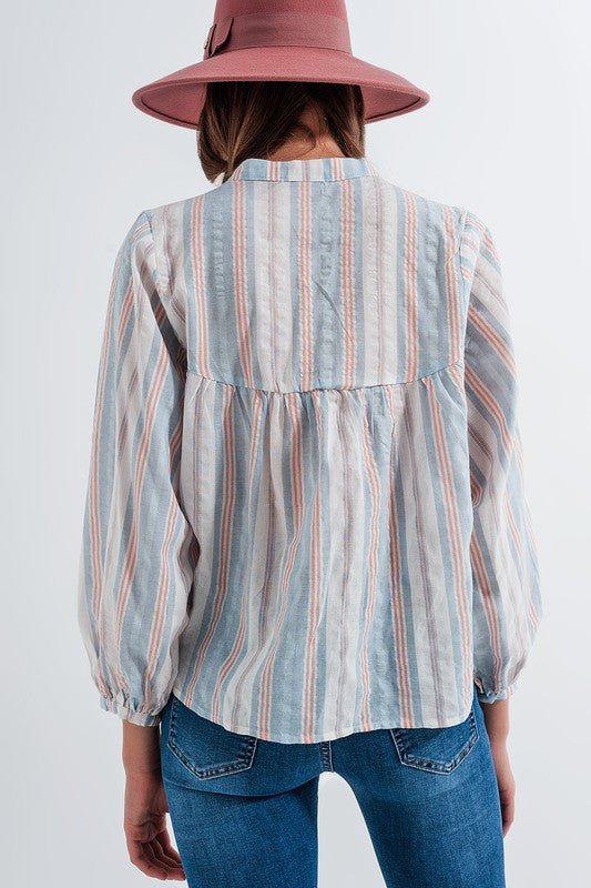 Janna Stripe Blue Shirt - Addie Rose Boutique - Austin