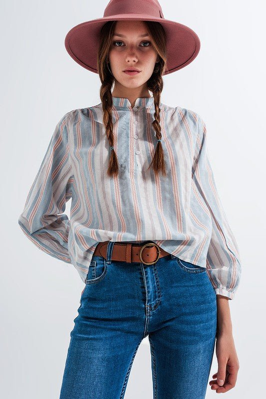 Janna Stripe Blue Shirt - Addie Rose Boutique - Austin