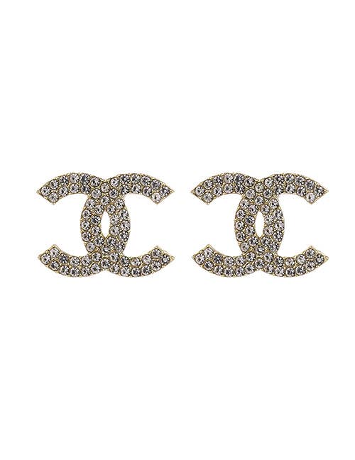 Koko and Lola - Gold Double C Swarovski Stud Earrings - Addie Rose Boutique - Austin