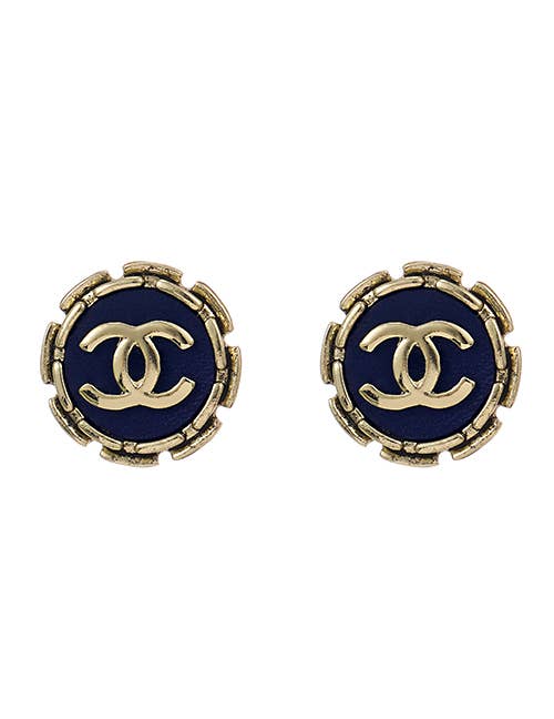 Koko and Lola - Nola Navy Blue Double C - Button Statement Earrings - Addie Rose Boutique - Austin