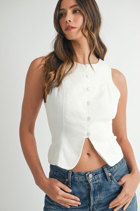 Lacey Linen Vest - Addie Rose Boutique - Austin