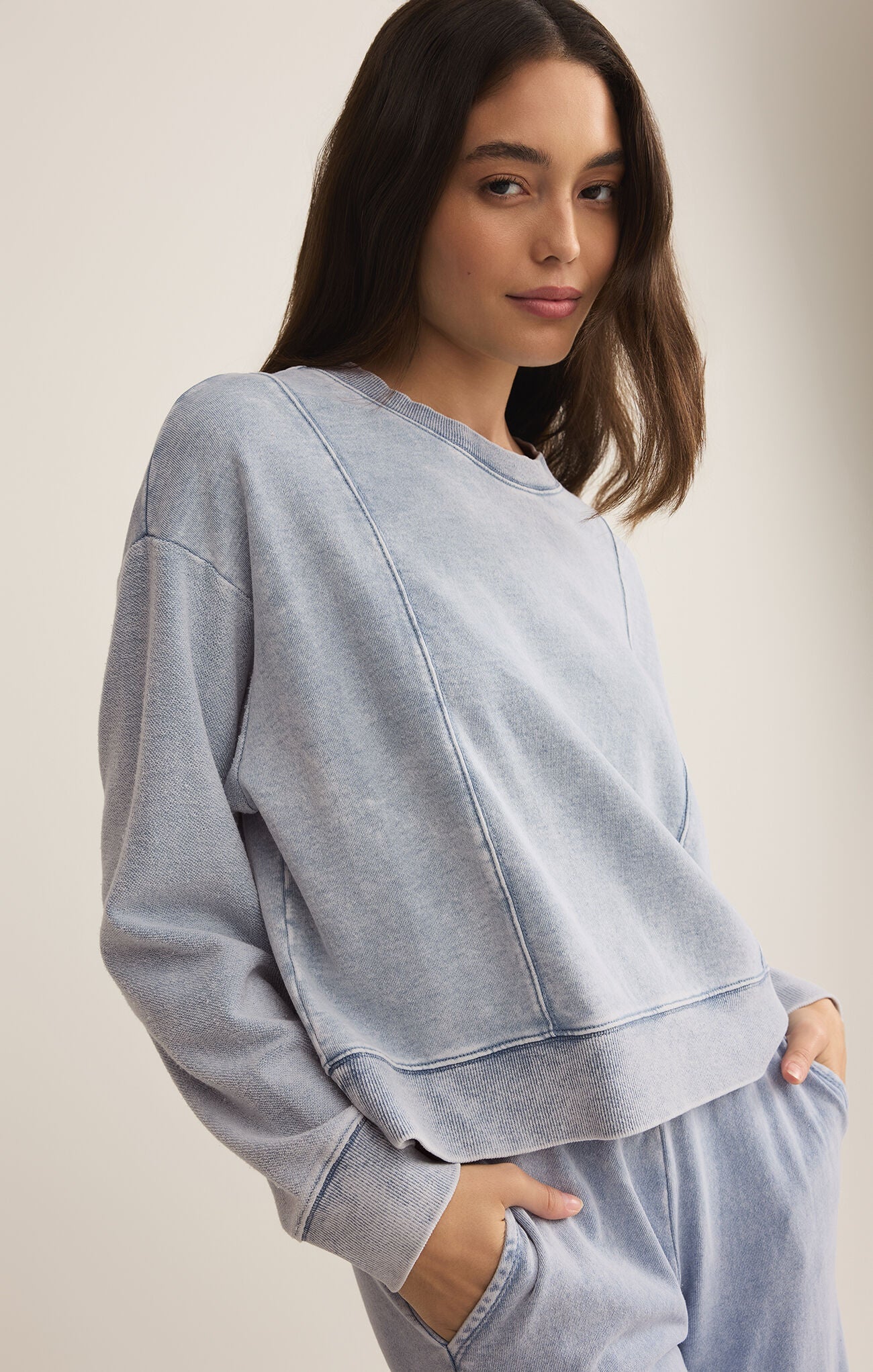 Lax Knit Denim Sweatshirt - Addie Rose Boutique - Austin