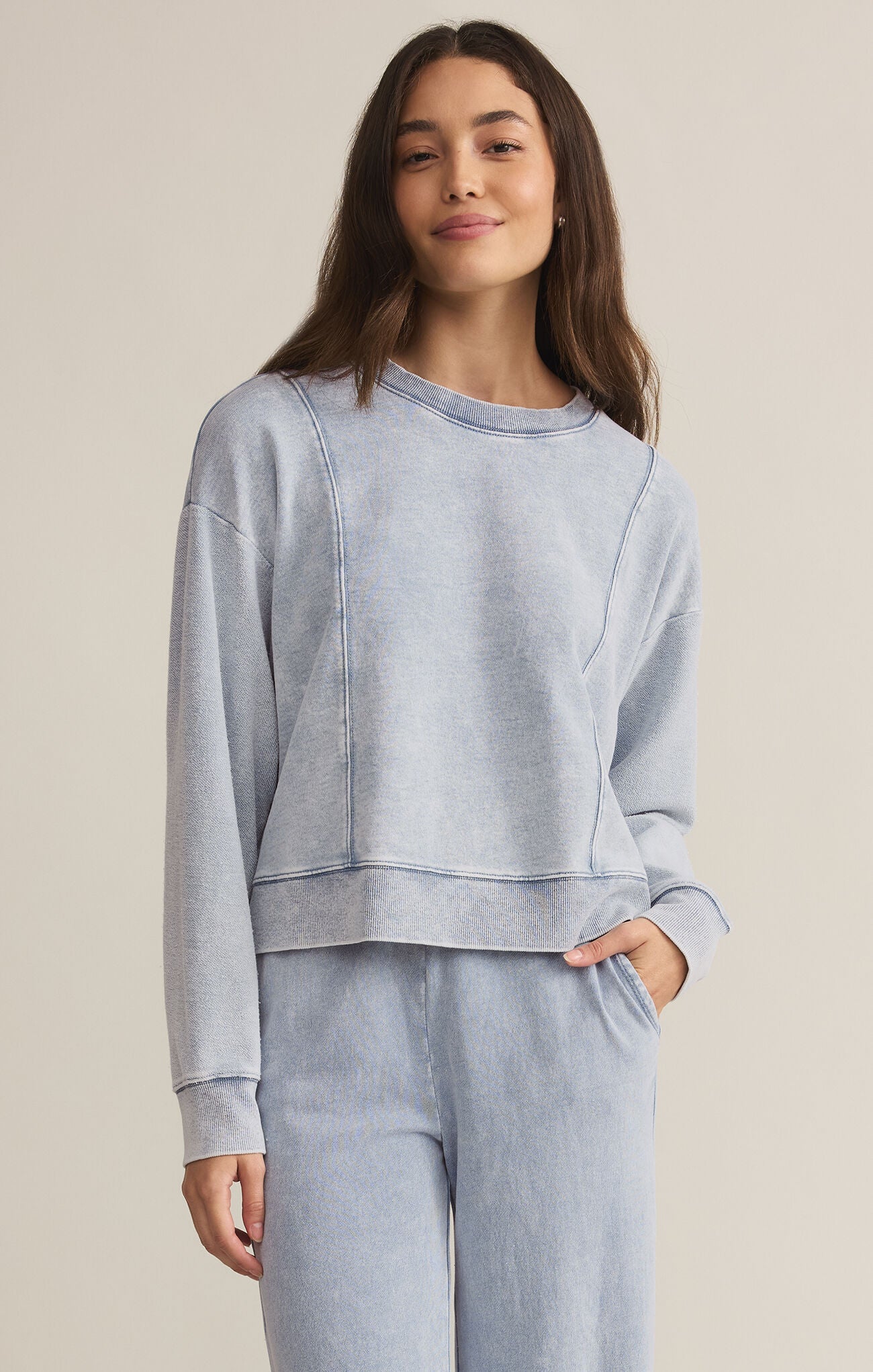 Lax Knit Denim Sweatshirt - Addie Rose Boutique - Austin