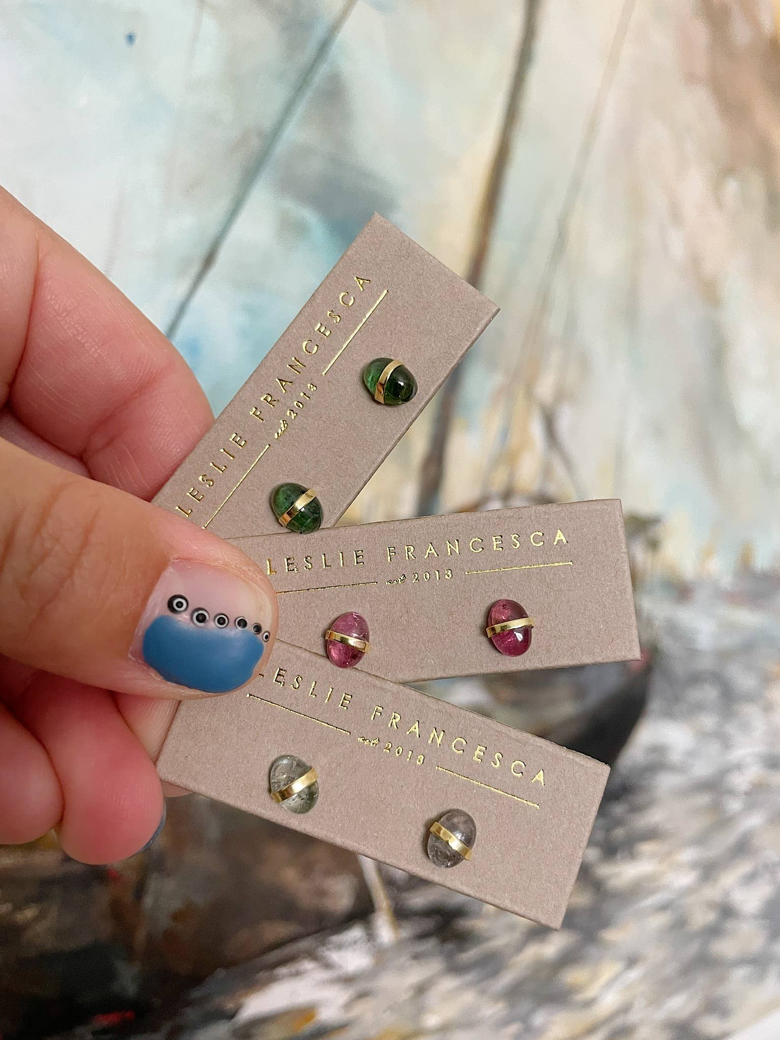 Leslie Francesca Designs - Tourmaline pebble studs - Addie Rose Boutique - Austin