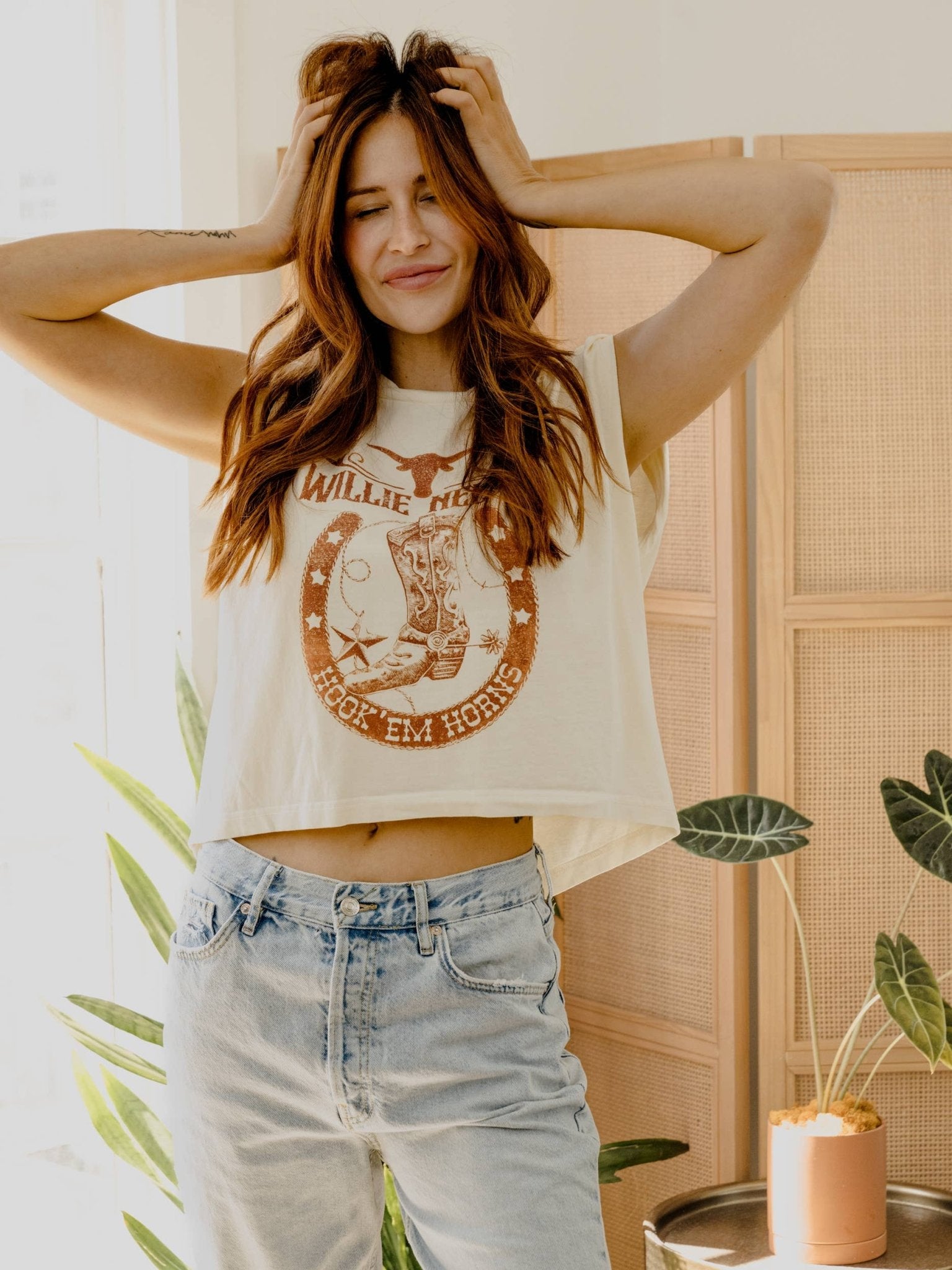 LivyLu - Willie Nelson UT Longhorns Boot Off White Muscle Tank - Addie Rose Austin