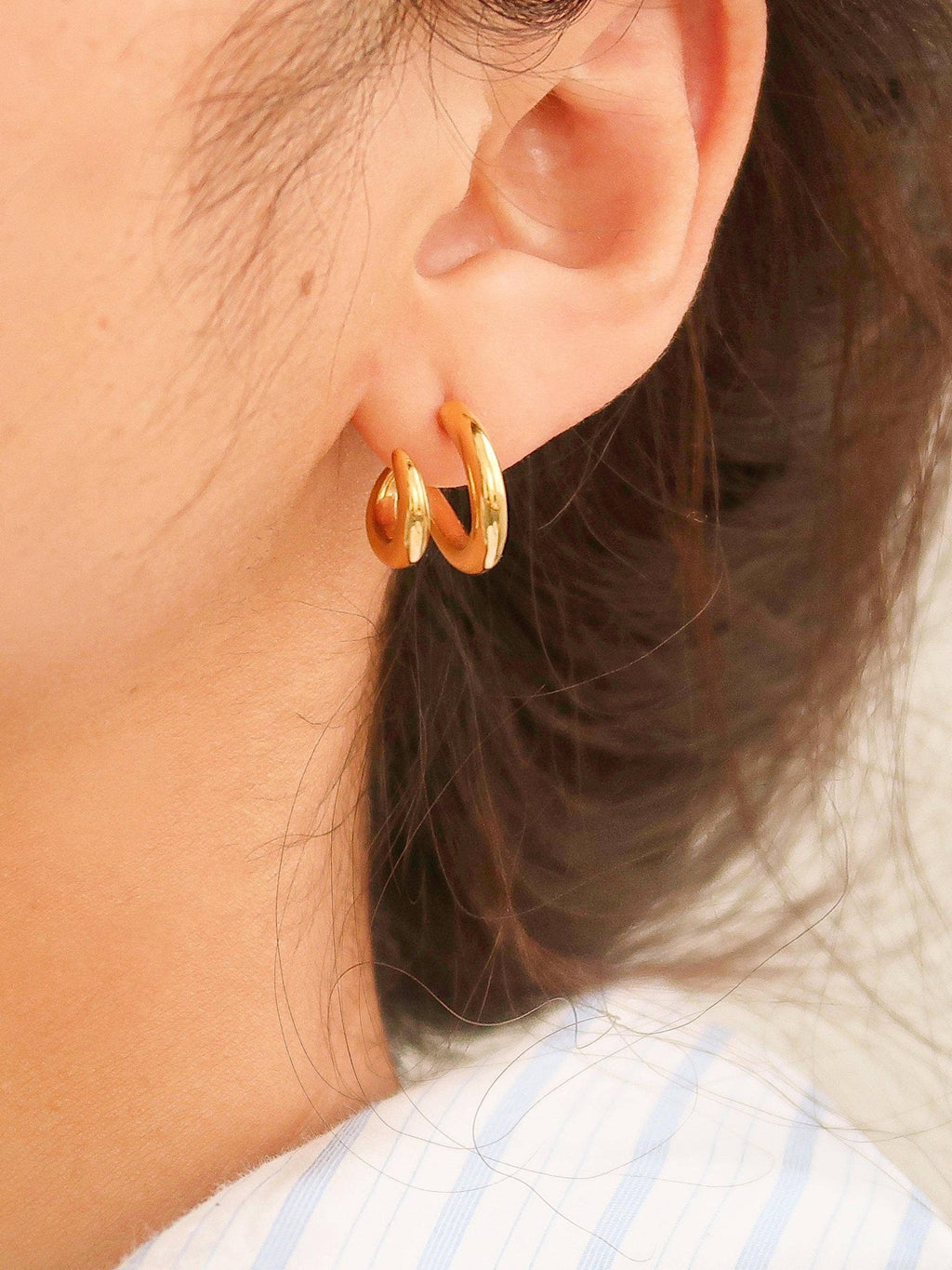 Maddison - Gold Non - Tarnish Double C Hoop Earring - Addie Rose Boutique - Austin