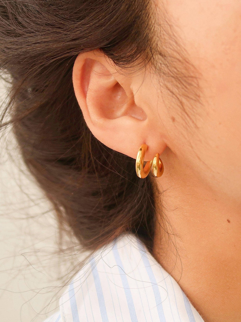 Maddison - Gold Non - Tarnish Double C Hoop Earring - Addie Rose Boutique - Austin