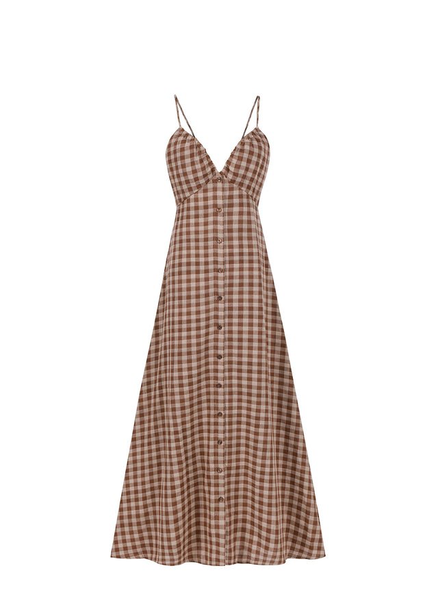 Marron Gingham Dress - Addie Rose Boutique - Austin
