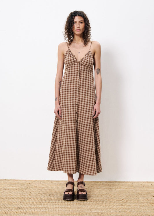 Marron Gingham Dress - Addie Rose Boutique - Austin