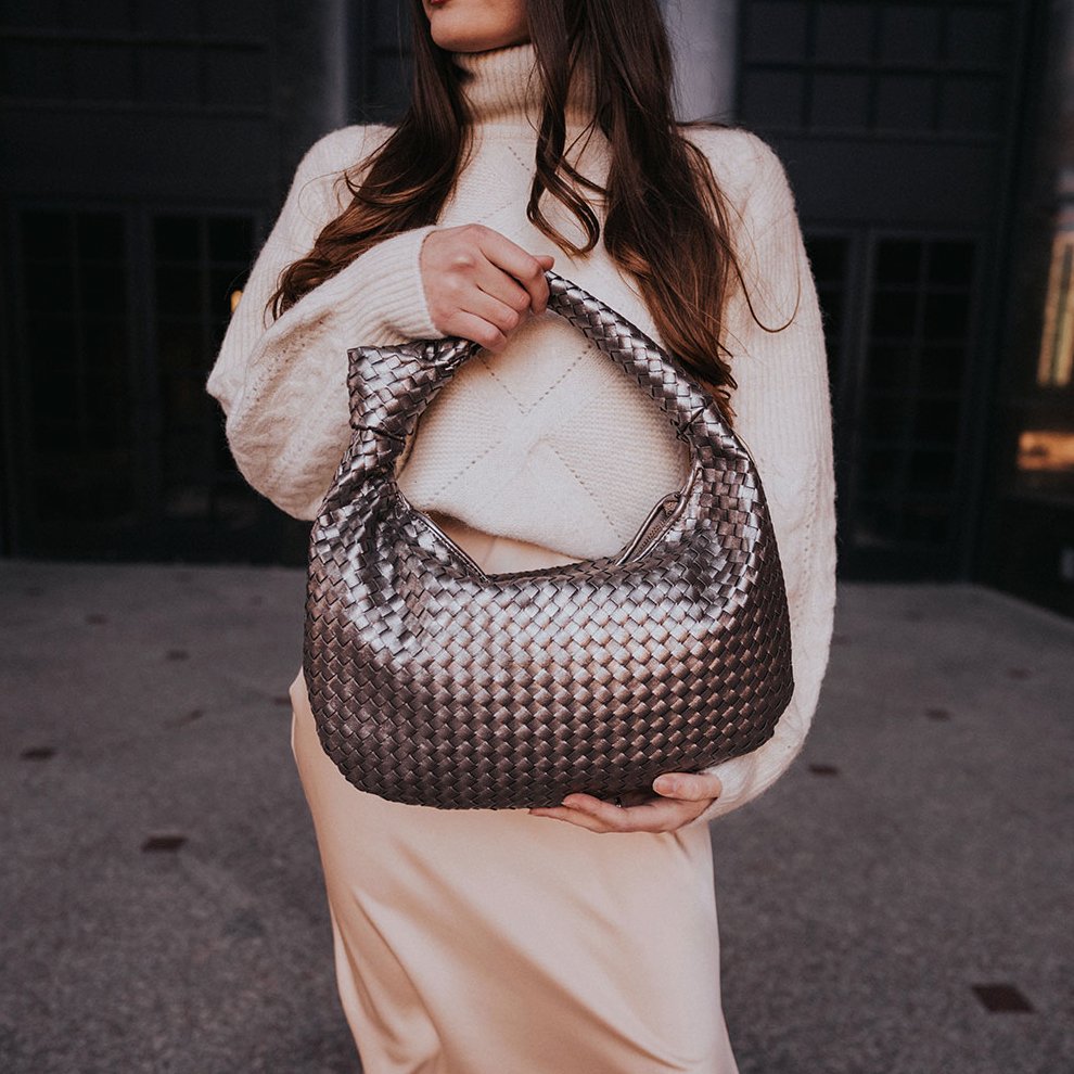 Melie Bianco - Brigitte Pewter Large Recycled Vegan Shoulder Bag - Addie Rose Boutique - Austin