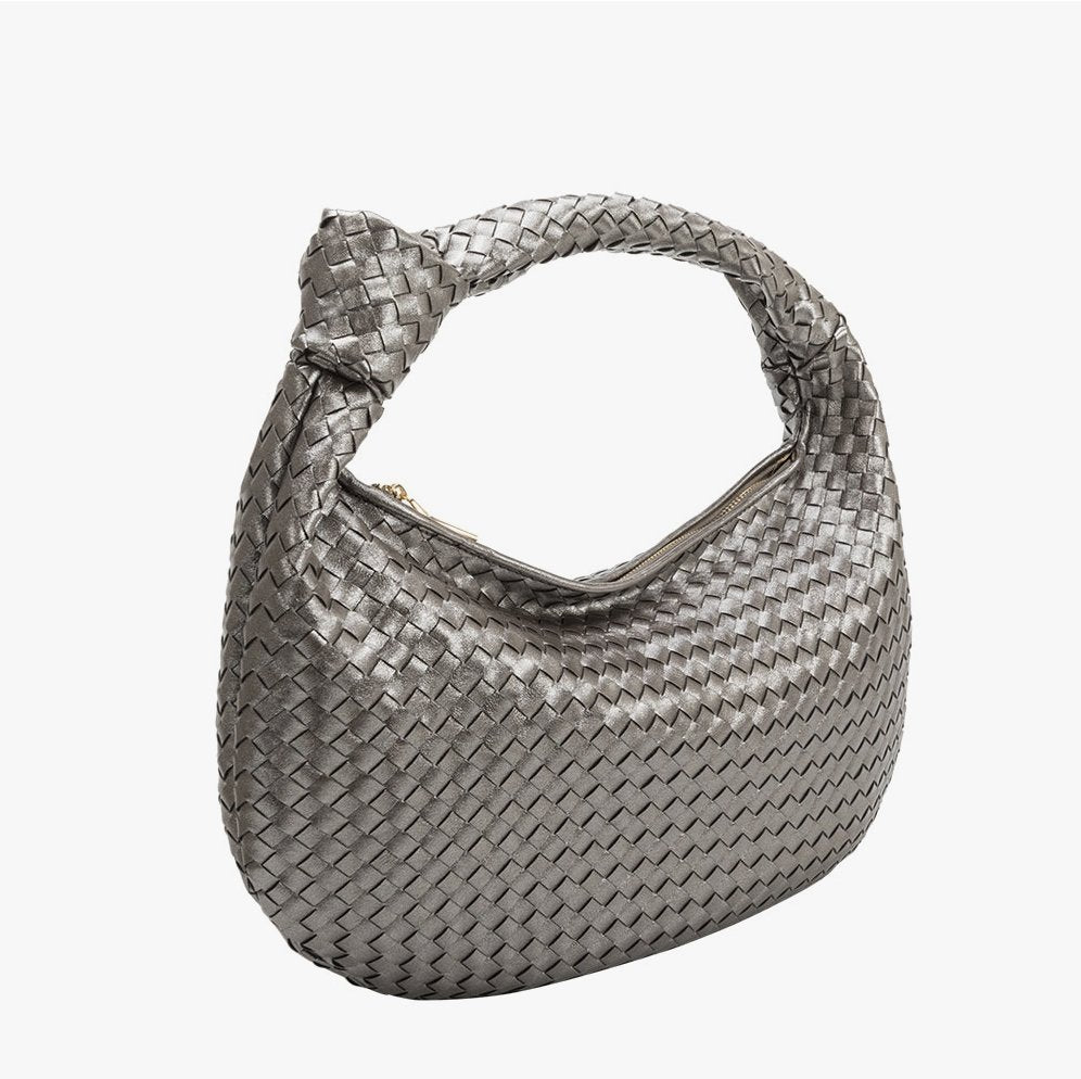 Melie Bianco - Brigitte Pewter Large Recycled Vegan Shoulder Bag - Addie Rose Boutique - Austin