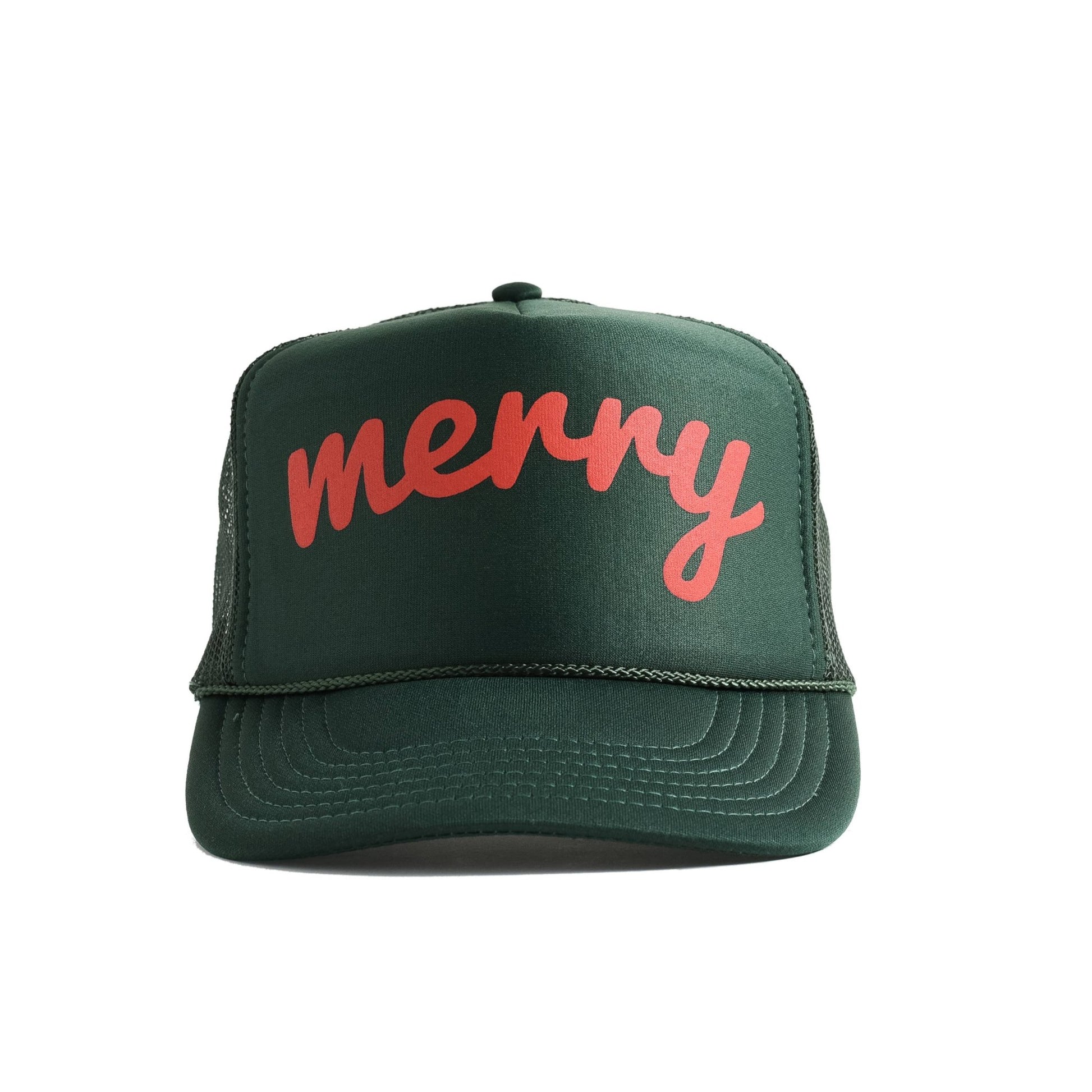 Merry Trucker Hat Green | Christmas Trucker Hat - Addie Rose Boutique - Austin