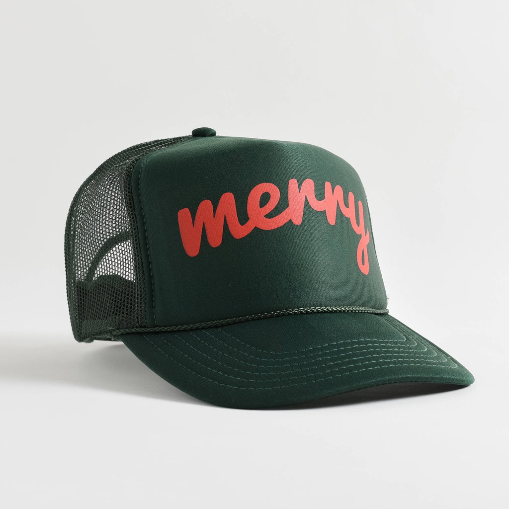 Merry Trucker Hat Green | Christmas Trucker Hat - Addie Rose Boutique - Austin