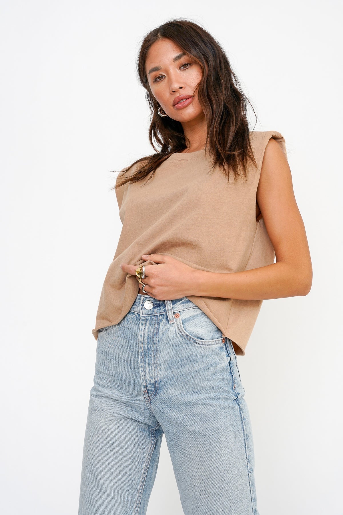 Mesa Sand Shoulder Tee - Addie Rose Boutique - Austin