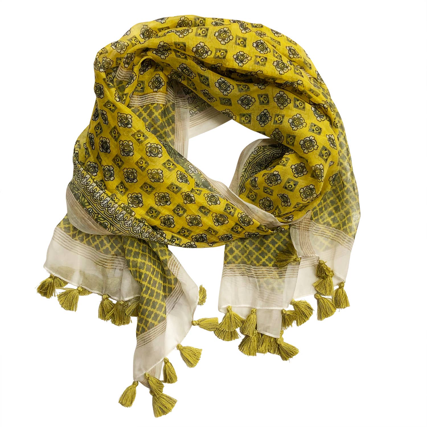 Milana Fringed Cotton Scarf Yellow - Addie Rose Boutique - Austin