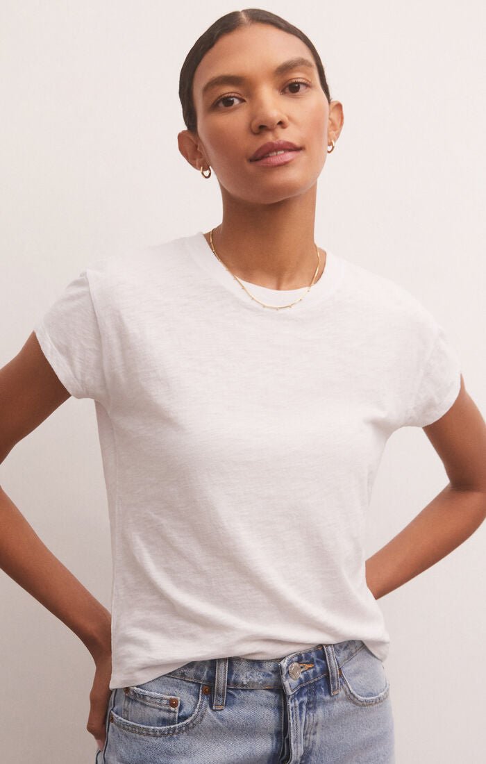 Modern Slub Tee in White - Addie Rose Boutique - Austin