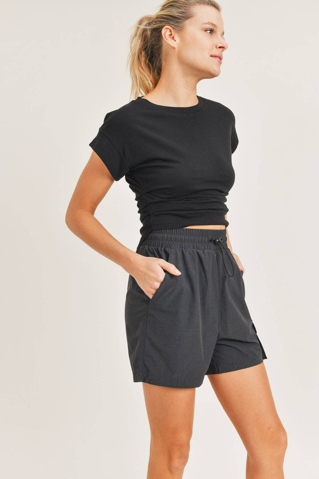 Mono B - Pima Blend Gathered Sides Crop Top - Addie Rose Boutique - Austin