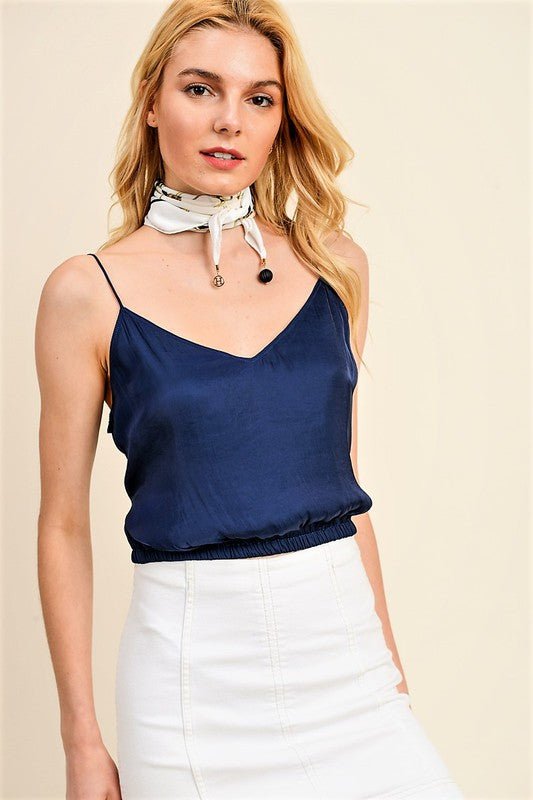 Navy Silk Top - Addie Rose Boutique - Austin
