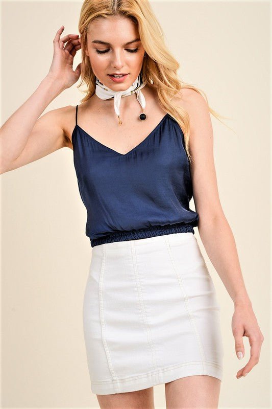 Navy Silk Top - Addie Rose Boutique - Austin