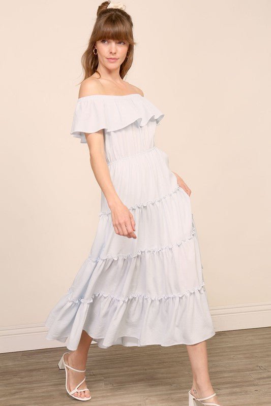 Off - Shoulder Tiered Dress - Addie Rose Boutique - Austin