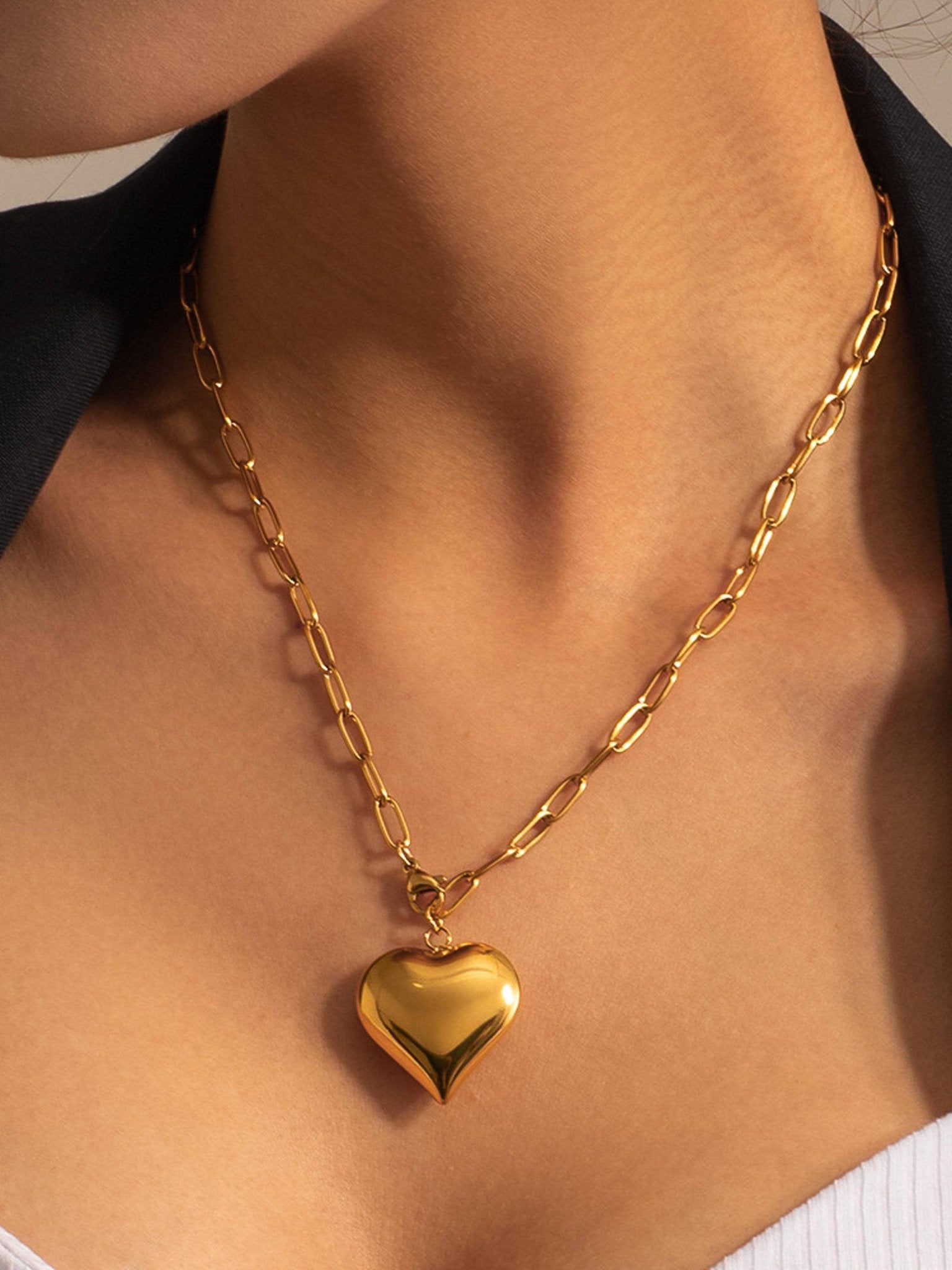 Paris 18K Gold Non - Tarnish Large Heart Chain Necklace - Addie Rose Boutique - Austin