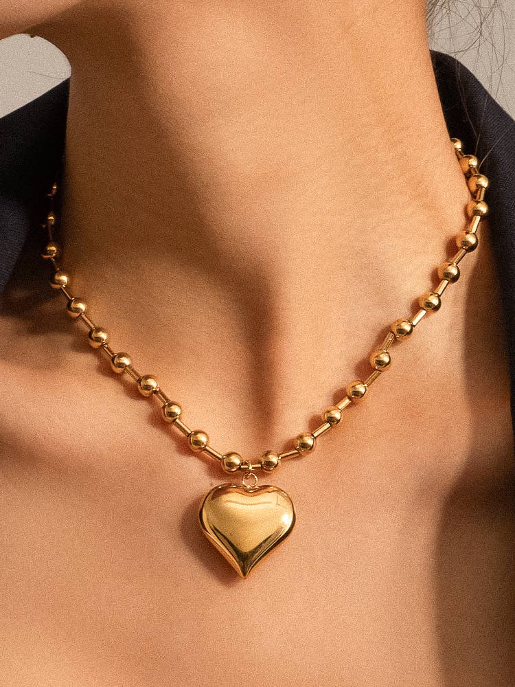 Paris 18K Gold Non - Tarnish Large Heart Chain Necklace - Addie Rose Boutique - Austin