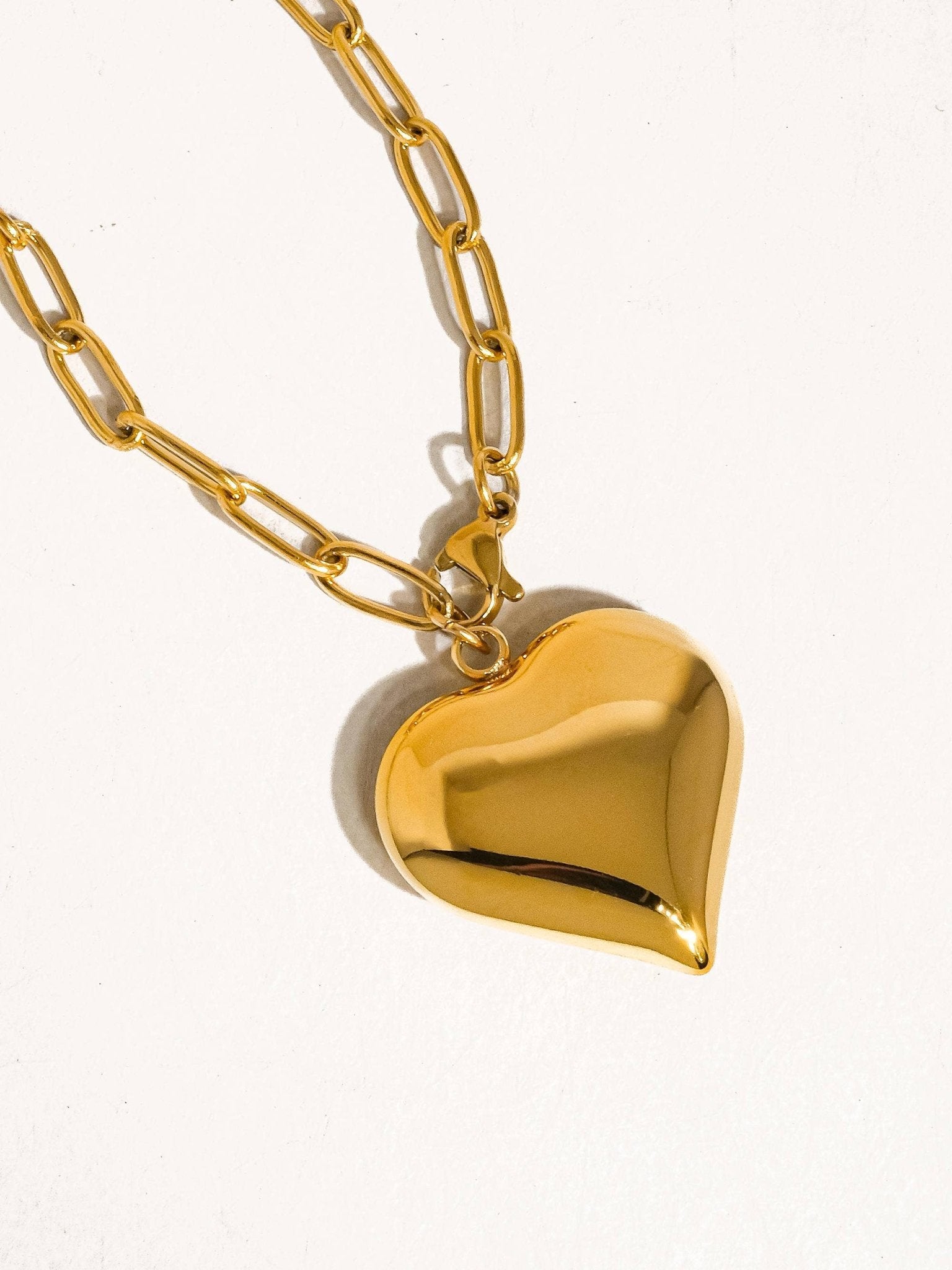 Paris 18K Gold Non - Tarnish Large Heart Chain Necklace - Addie Rose Boutique - Austin