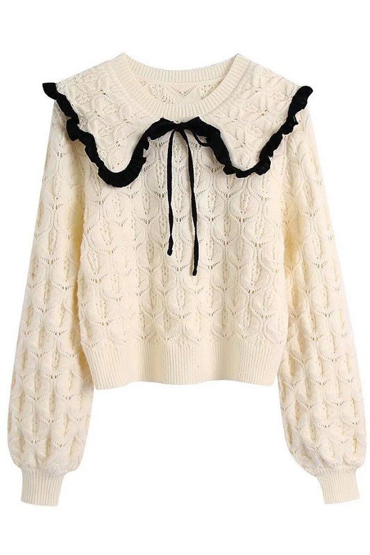 Peter Pan Piping Sweater - Addie Rose Boutique - Austin