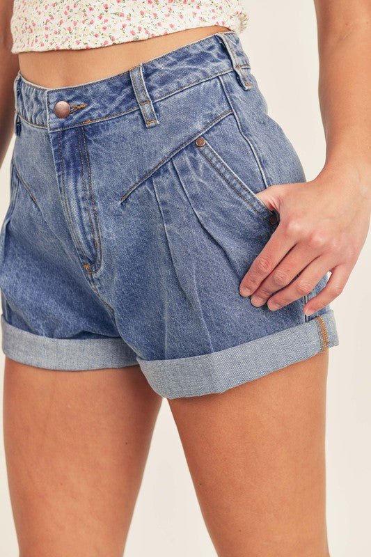 Pleated Denim Shorts - Addie Rose Boutique - Austin