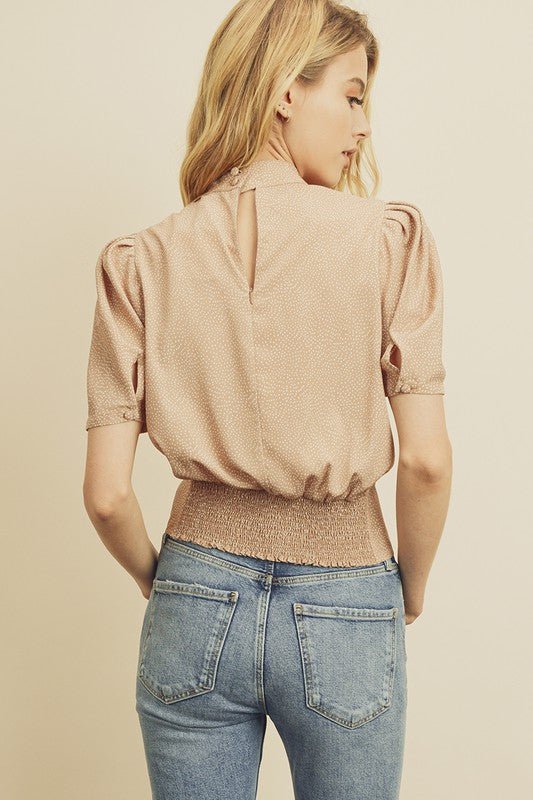 Polka Dot High Neck Blouse - Addie Rose Boutique - Austin