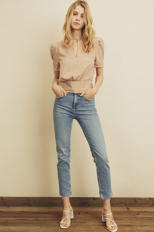 Polka Dot High Neck Blouse - Addie Rose Boutique - Austin