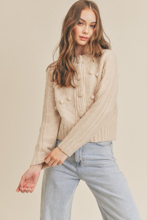 Pompom Button Down Cardigan - Addie Rose Boutique - Austin
