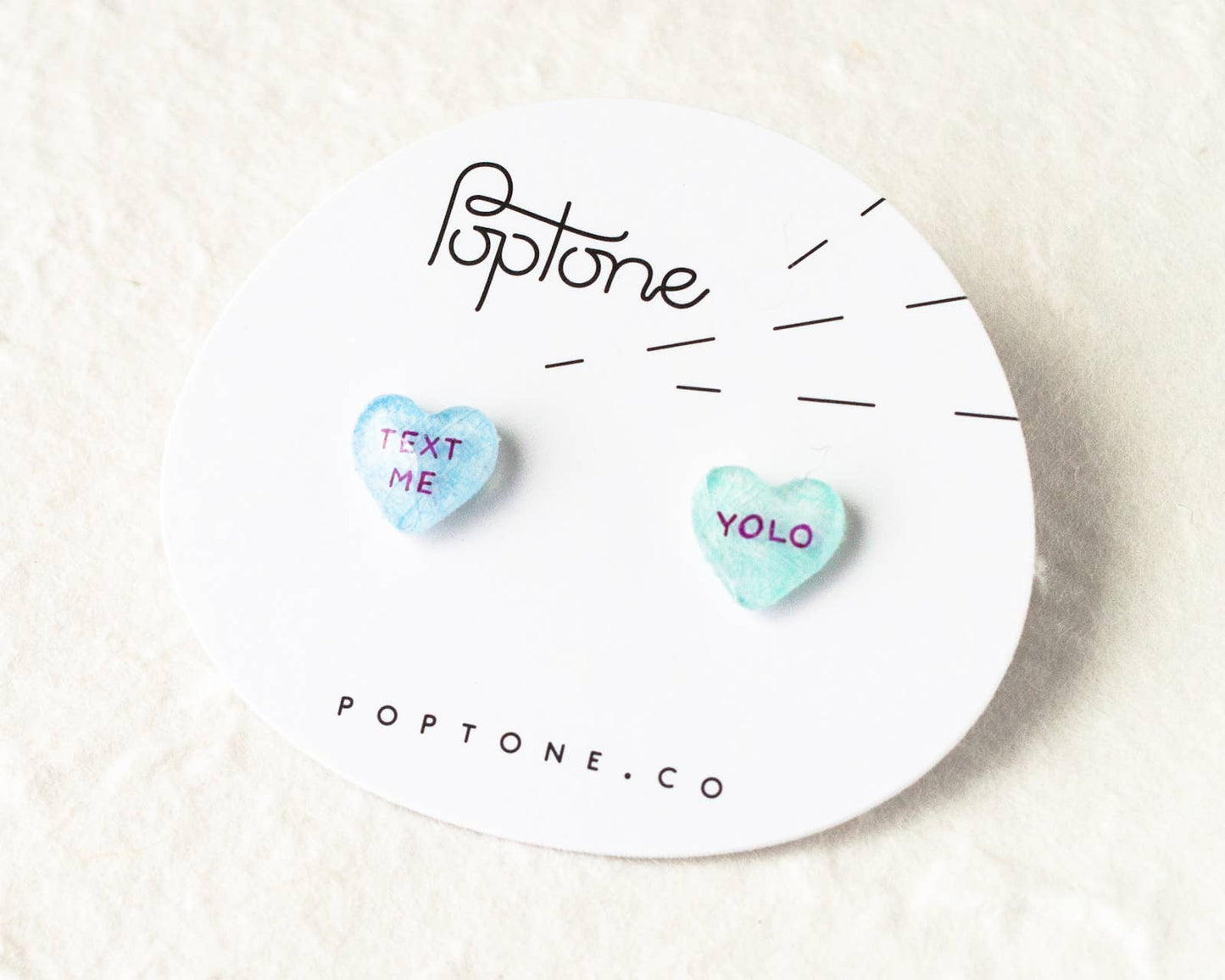 Poptone Co. - Valentine Candy Heart Earrings: Text Me + Yolo - Addie Rose Boutique - Austin
