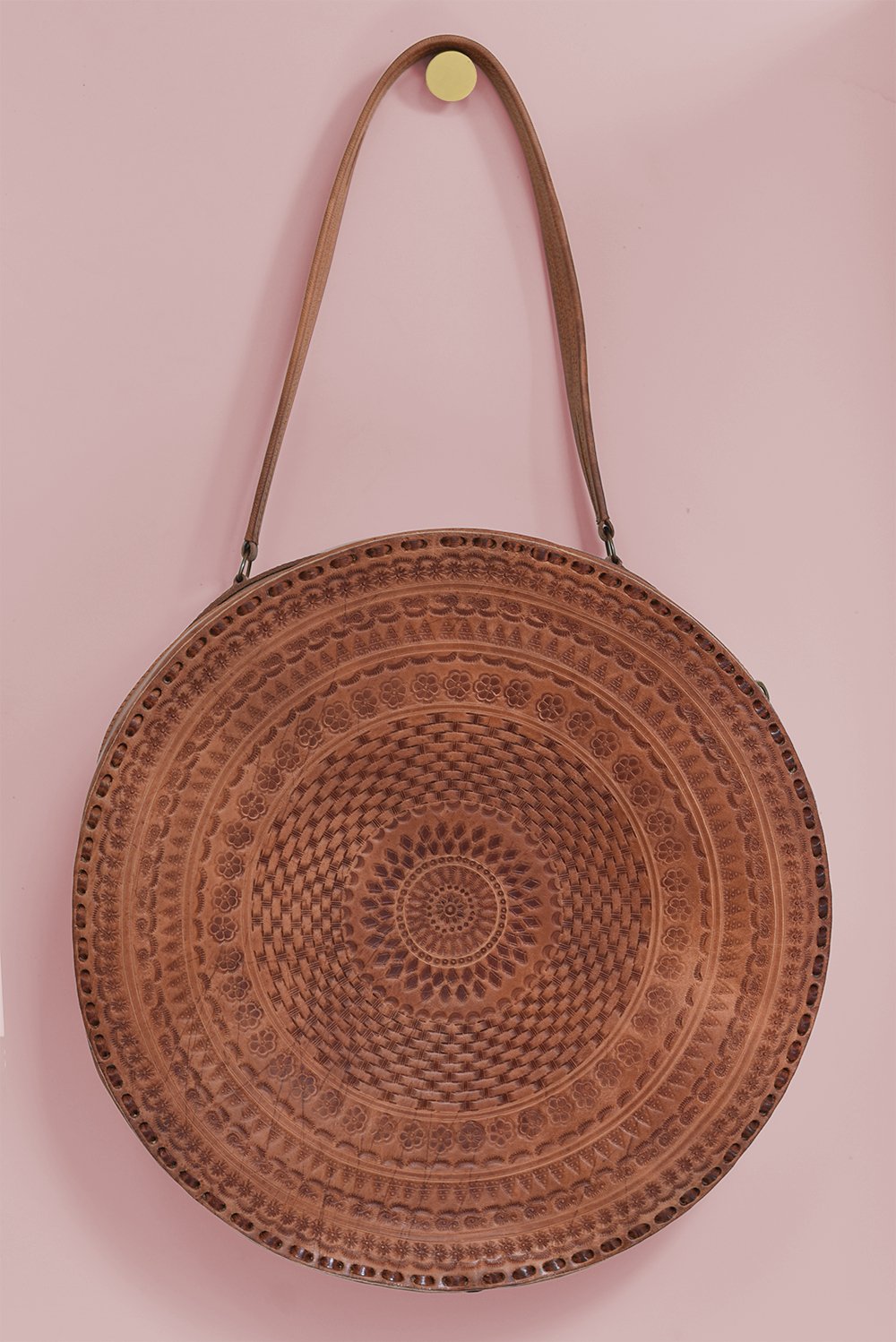 Purse & Clutch - Embossed Leather Circle Shoulder Bag - Addie Rose Boutique - Austin