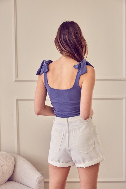 Ribbon Tie Cami Top - Blue - Addie Rose Boutique - Austin