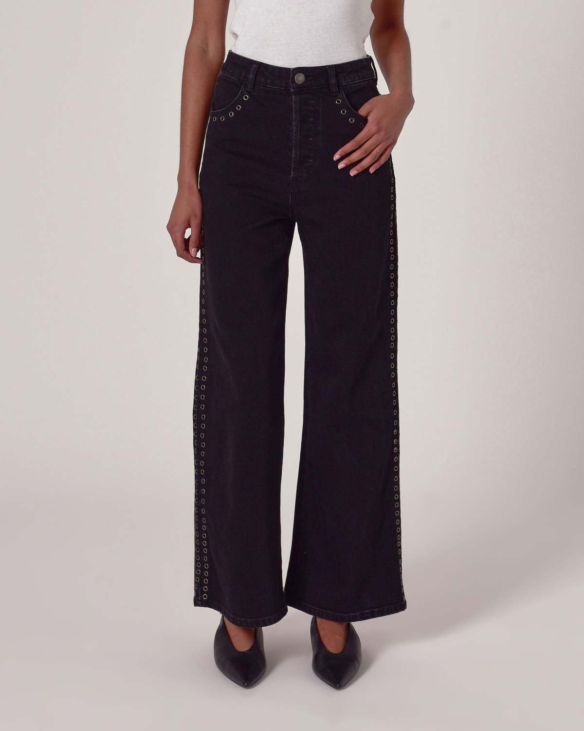 Rollas Sailor High Rise Wide Leg Eyelet Jean - Addie Rose Austin